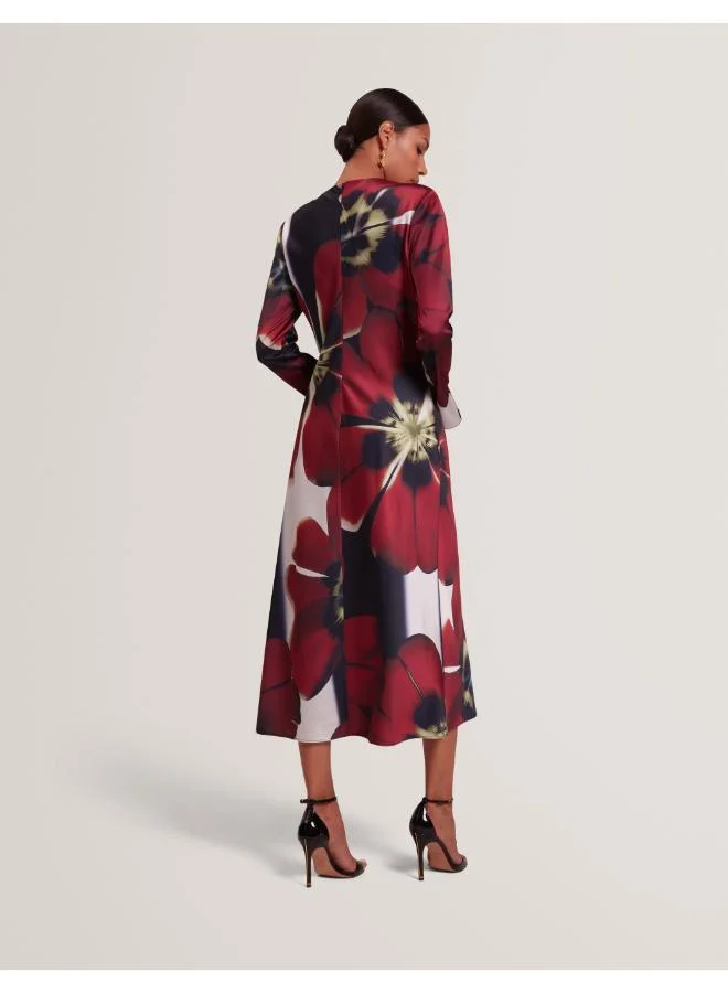 تيد بيكر Printed Long Sleeve Midi Dress